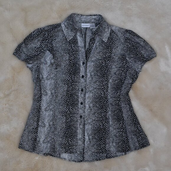 Harve Benard Snake Print Button Up Blouse Sz L Short Sleeve Cotton Collared Top - Picture 4 of 12